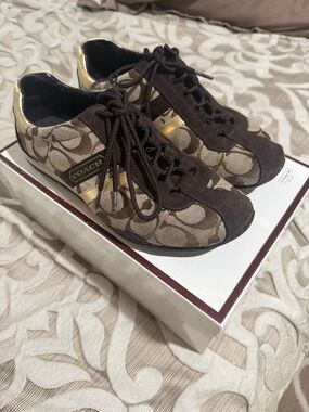Coach Brown and Gold Signature Logo Sneakers